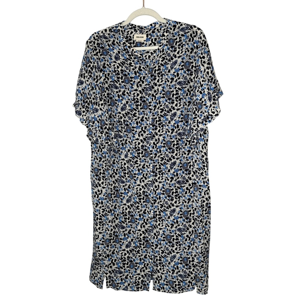 Zadig‎ & Voltaire Rafix Soft Flowers Block Midi Dress Blue Floral Viscose Medium